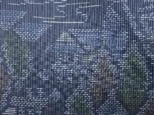 アンティーク 切りばめ風 風景模様織り出し本場泥大島紬着物